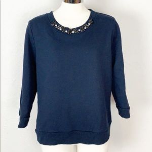 BANANA Republic Jeweled Neck Navy Blue Sweatshirt